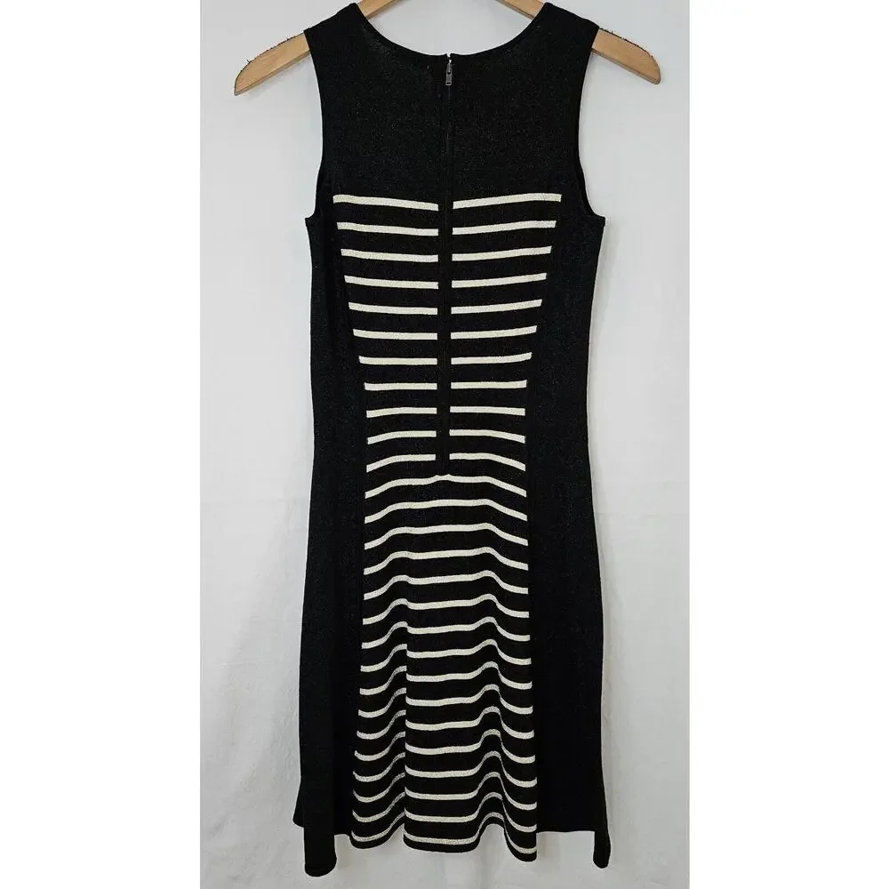 J.McLaughlin Emilie Dress Womens XS Sleeveless Knit Black/Gold Metallic Tank